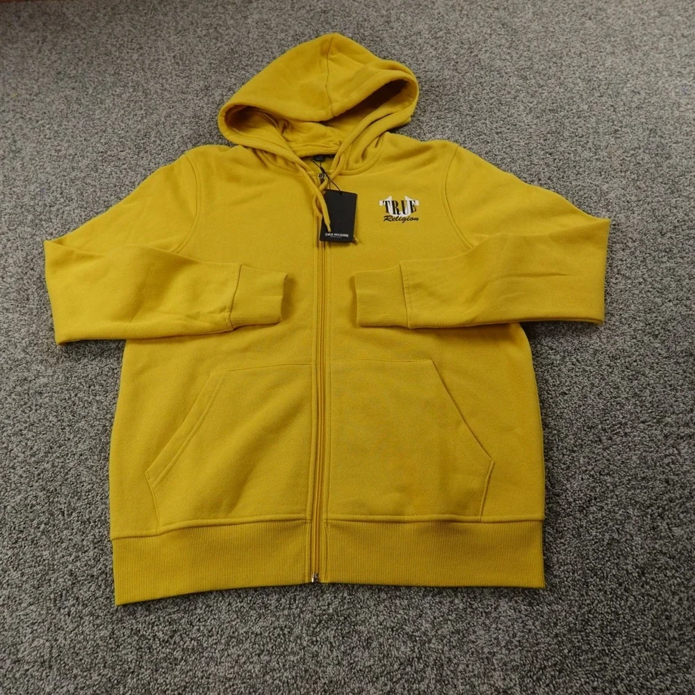 NEW True Religion Hoodie Mens L Yellow Buddha Full Zip Sweatshirt Sweater Jacket